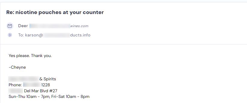 Retailer reply from Sesh Products